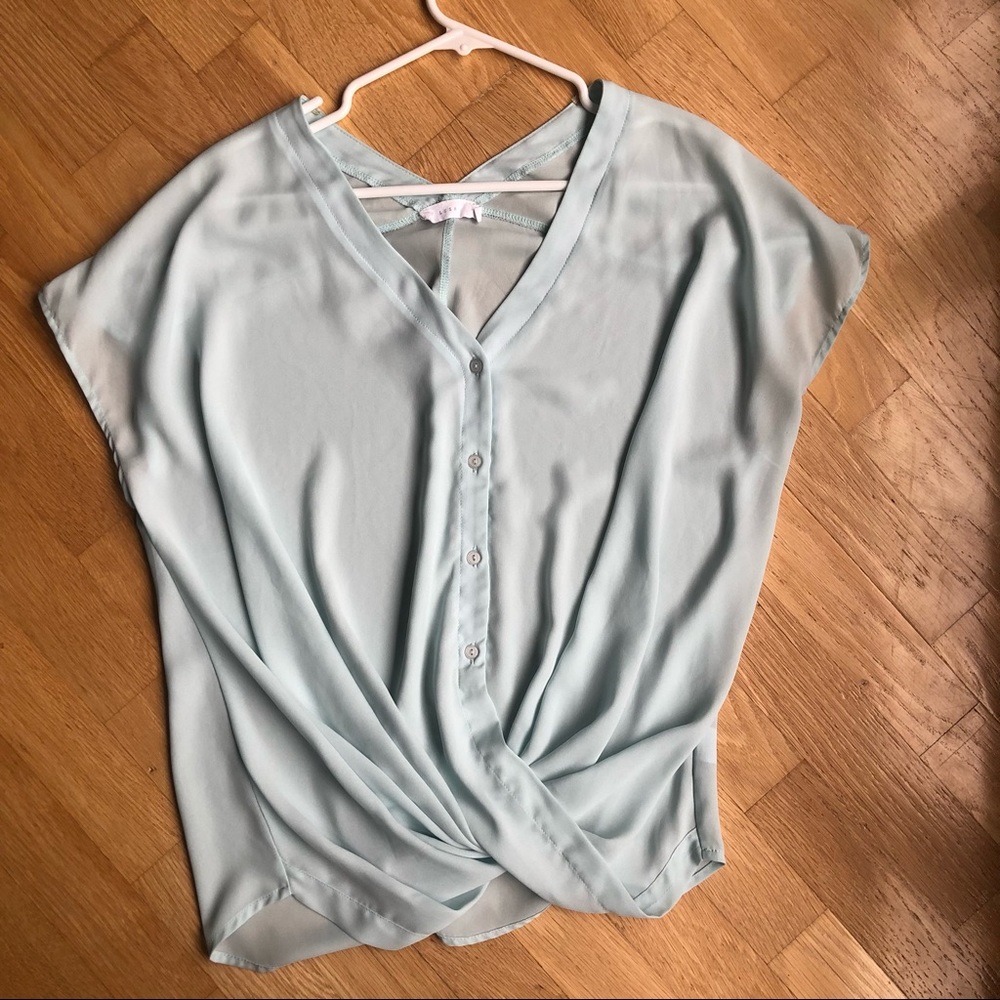 Lush light blue faux wrap blouse